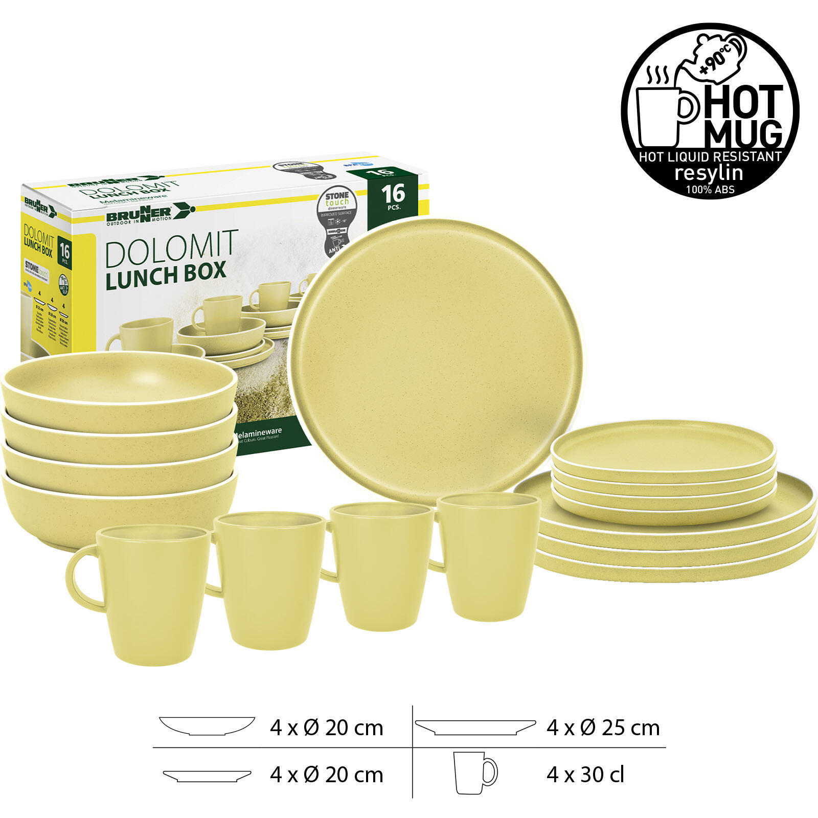 Melamine servies Set Lunch Box Dolomit Stone Touch Camping Borden 16st 2/3