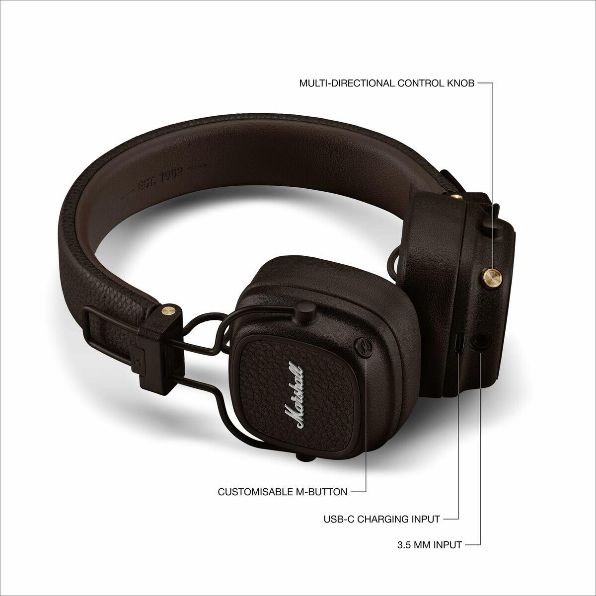 Fones de Ouvido de Tiaras Marshall Major V BT Castanho 5/5