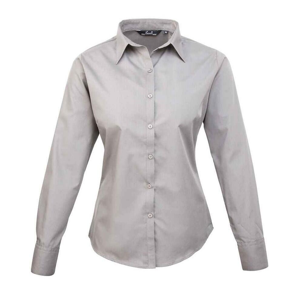 PREMIER Blusa de manga comprida Poplin para senhora/senhora Prateado