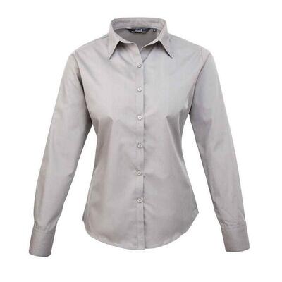 Dames popeline blouse met lange mouwen (zwart)