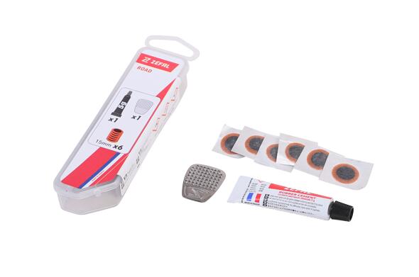 Kit réparation chambre à air route - boîte 4 patchs 15mm + colle 5g + rape acier 2/3