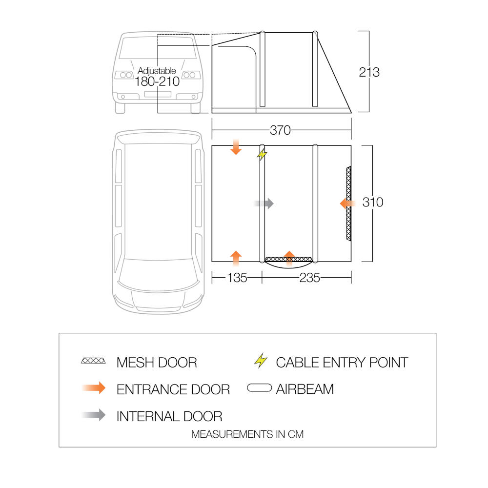 Vango Kela Pro Air Low Driveaway Awning	 (180 - 210cm) 6/7