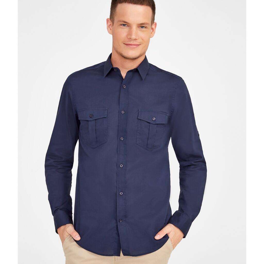 Mens Burma Roll Sleeve Poplin Shirt (Dark Blue) 2/3