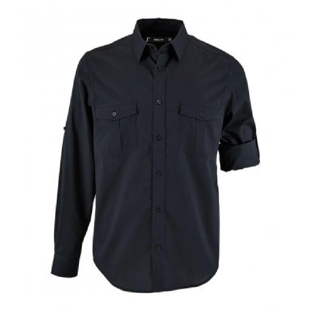 Mens Burma Roll Sleeve Poplin Shirt (Dark Blue) 1/3