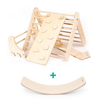 Klettergerüst & Sprossenwand mit Rampe/Rutsche + Balance Board Montessori. Bunt