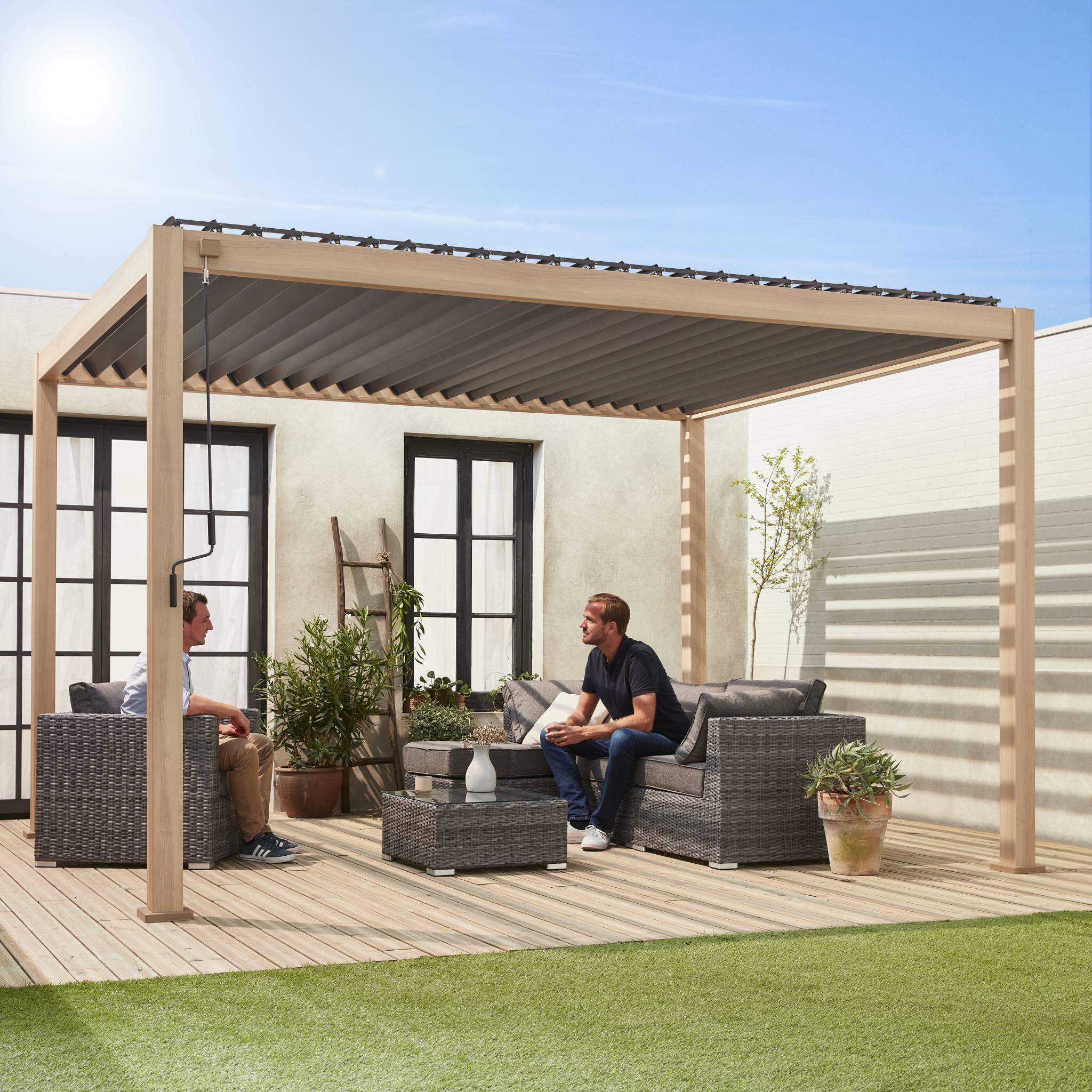 Pérgula bioclimática 3x4m com lâminas ajustáveis, bois clair 2/5