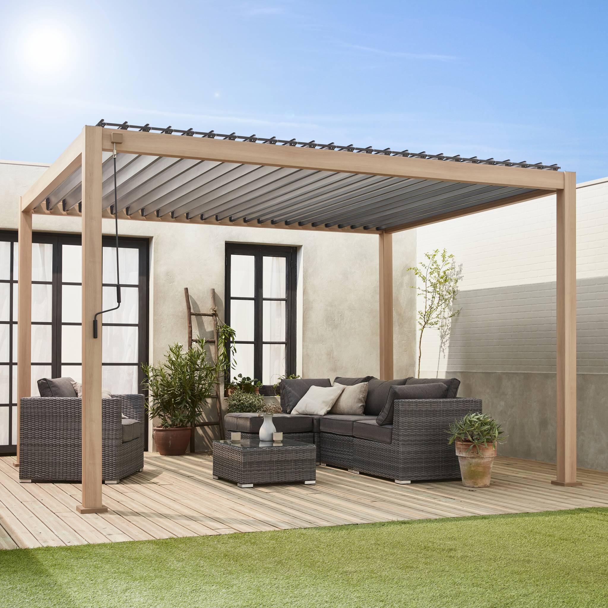 Pérgula bioclimática 3x4m com lâminas ajustáveis, bois clair 5/5