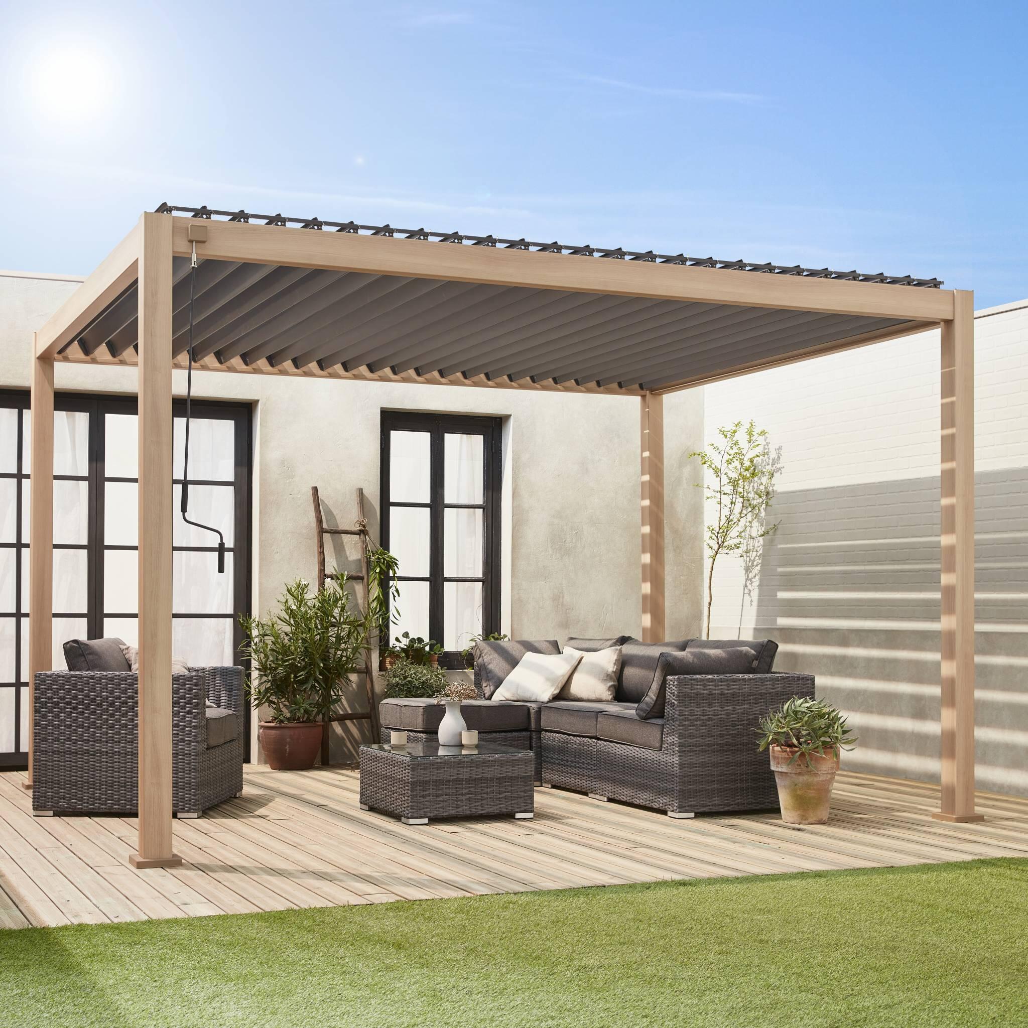 Pérgula bioclimática 3x4m com lâminas ajustáveis, bois clair 3/5