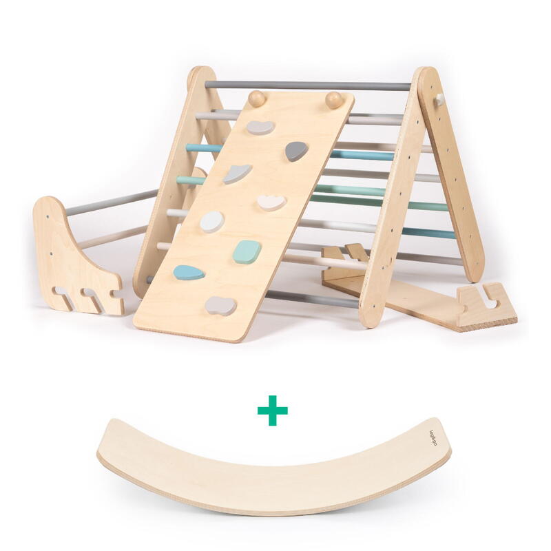 Ensemble de mur suédois et Triangle de grimpe 2-en-1 avec planche d’équilibre