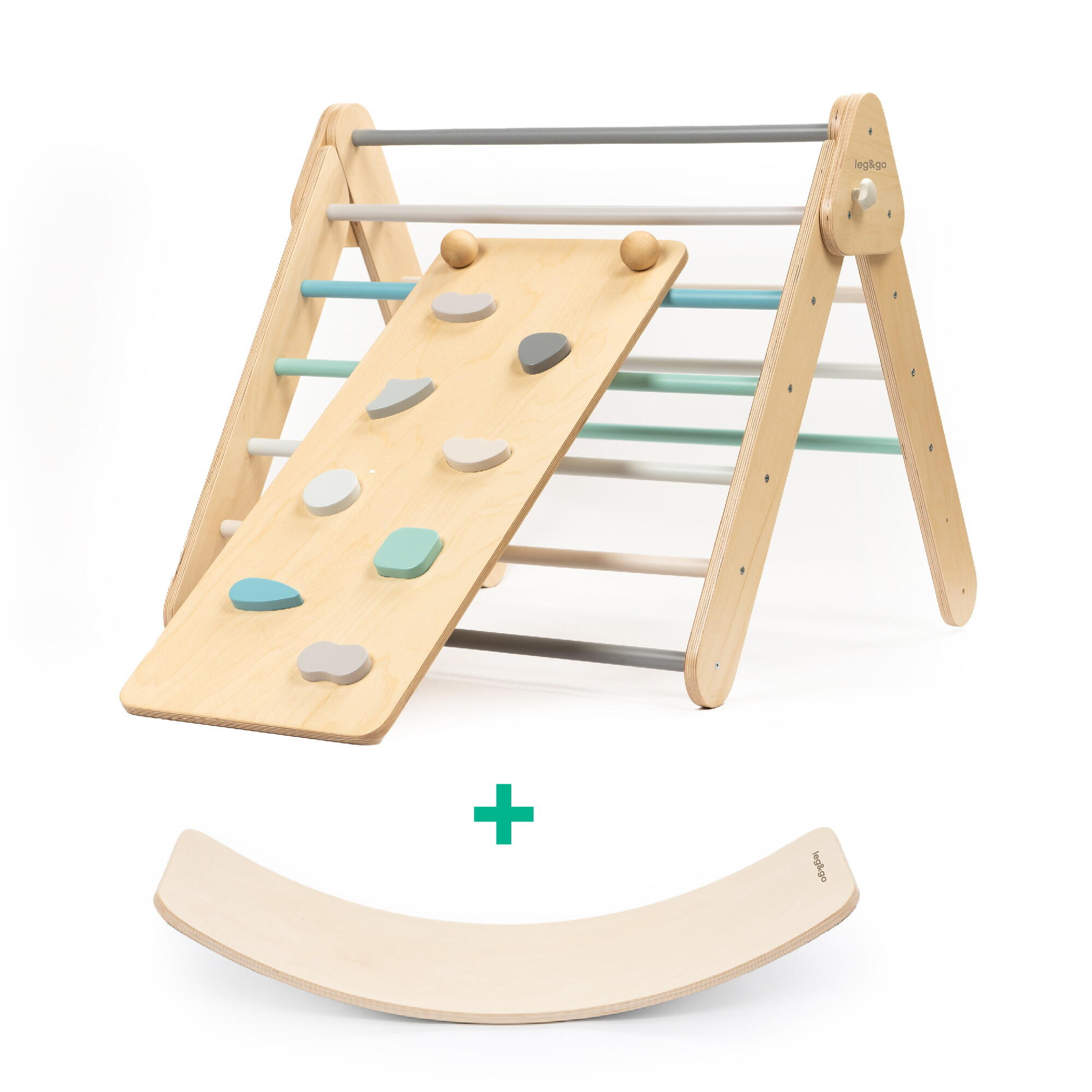 LEG&GO Triángulo de escalada, Pastel + Tabla de equilibrio, Montessori