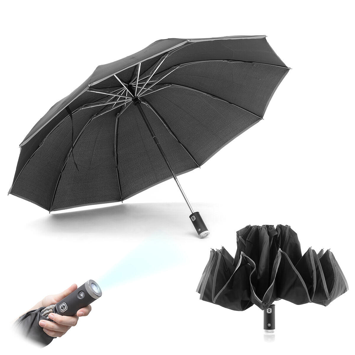Paraguas de Cierre Inverso Plegable con LED InnovaGoods Negro 1/5