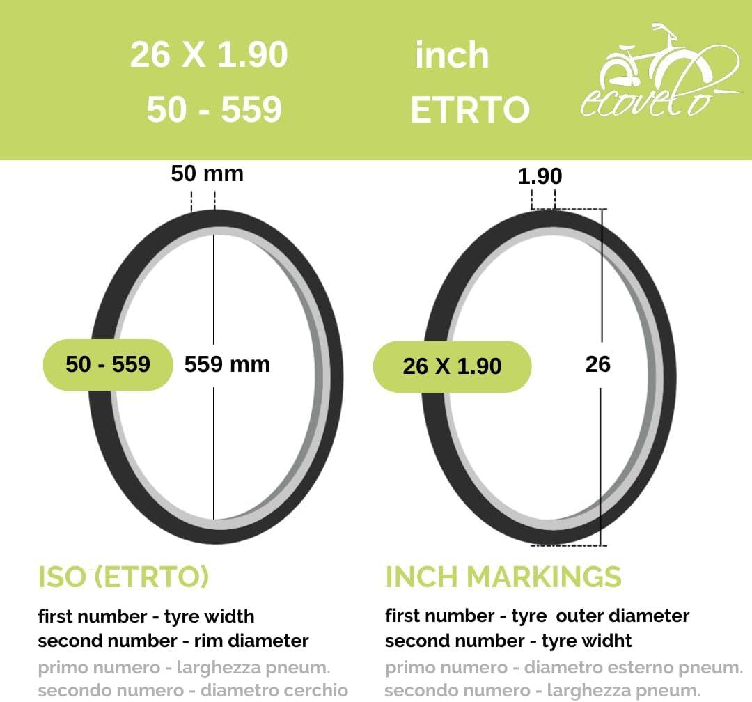 2 copertoni 26x1.90 (50-559) + camere, pneumatici bici 26 x 1.90 gomme 26'' EV 2/4