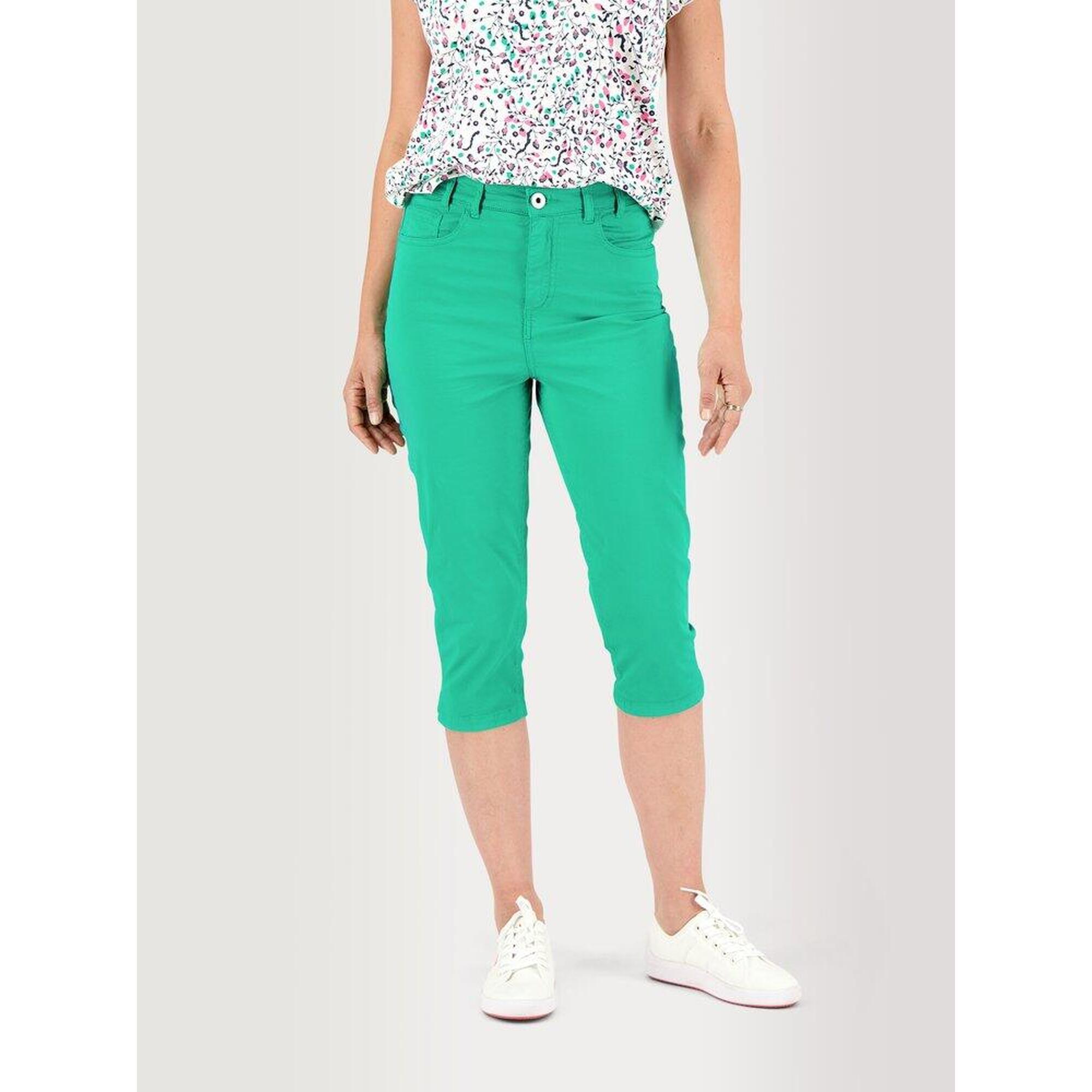 Tbs - Corsaire Femme Santacor Palme En Coton Stretch, Ceinture Semi-élastique - Pantacourt - Vert - 38 S - Decathlon