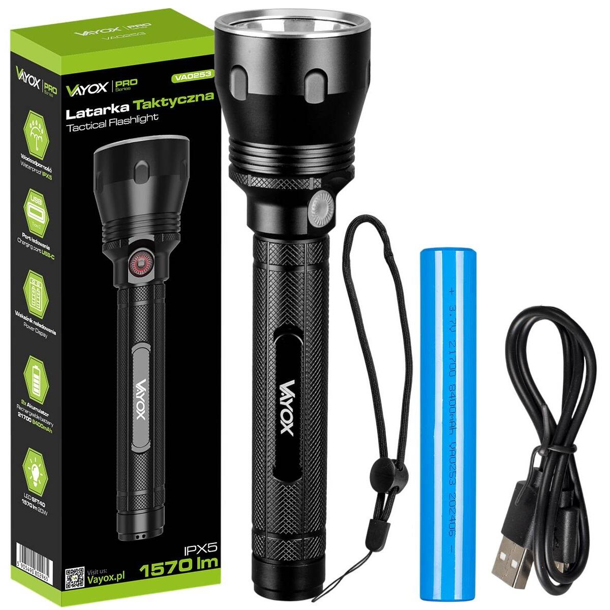 Lanterna manual Vayox VA0253, recarregável, USB-C, SFT40 20W, 1570lm 7/7