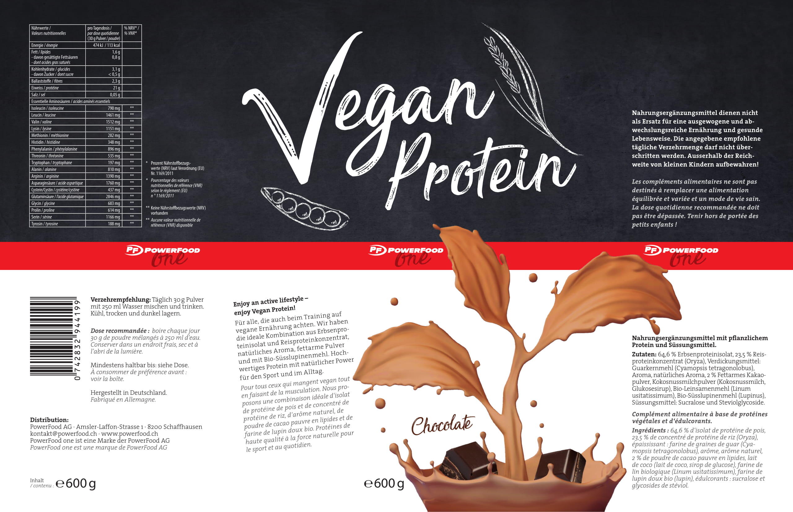 PowerFood Vegan Protein (600 g Dose) Chocolate 3/3