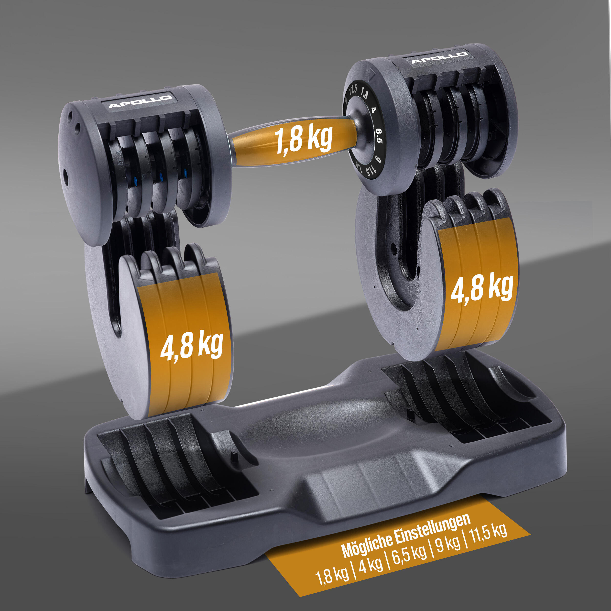 Halterset voor thuis, snel sluiting - 11,5kg, Zwart 3/7