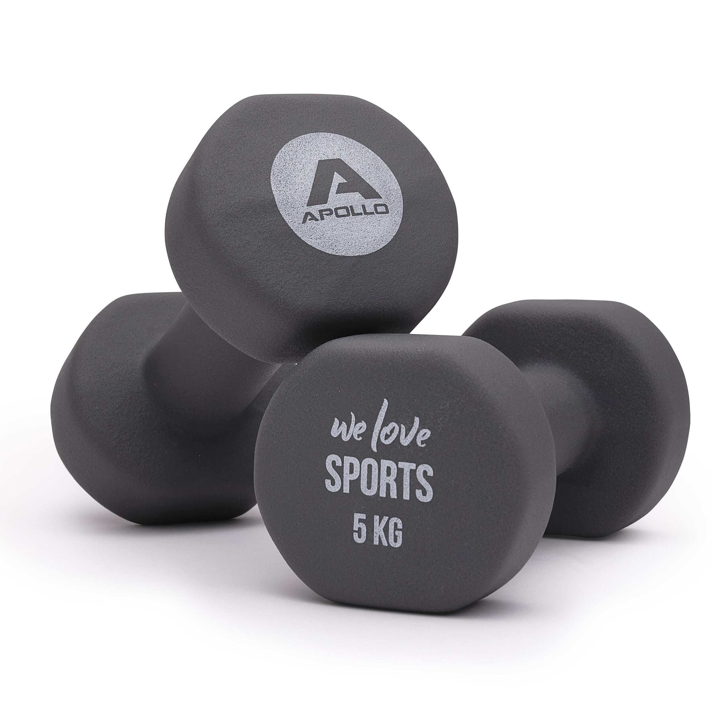 APOLLO Juego de Mancuernas 2 x 5 kg para Entrenamiento de Fuerza, Gris