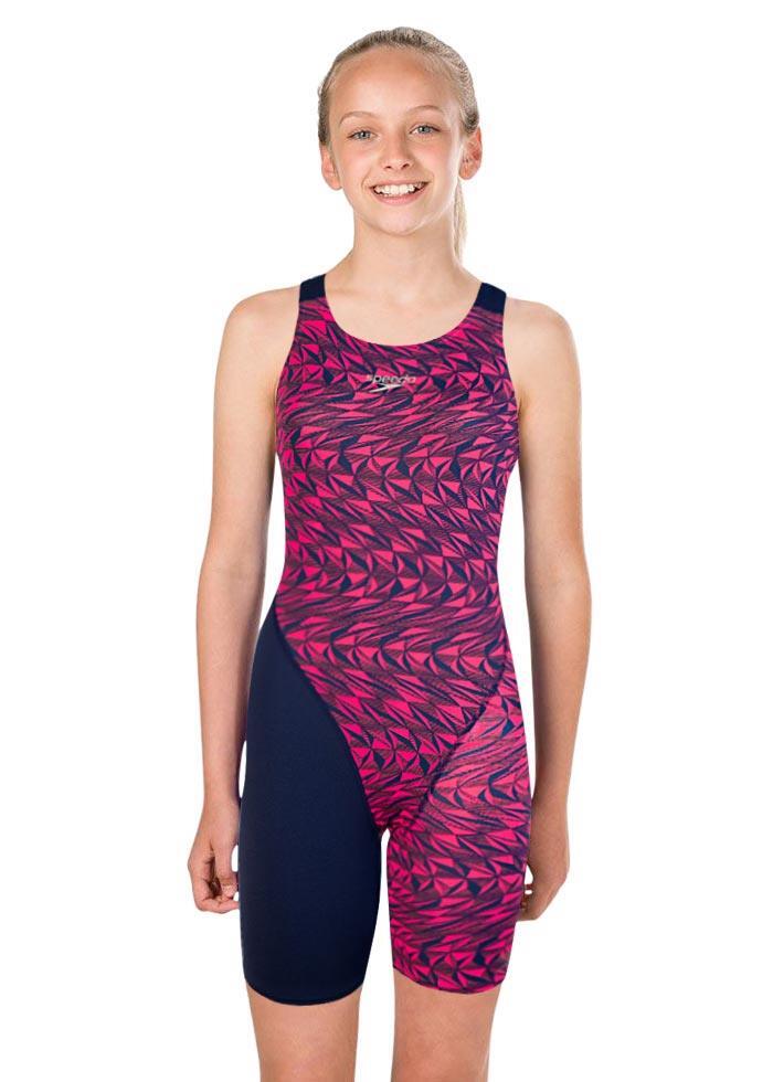 Speedo Junior Fastkin Endurance+ Openback Kneeskin - Marine / Refracwave 1/3