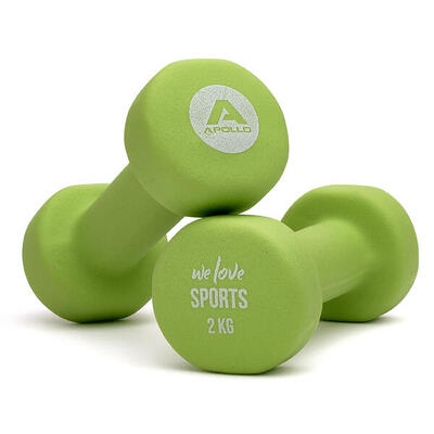 Korte halterset 2 x 2 kg voor krachttraining. groen