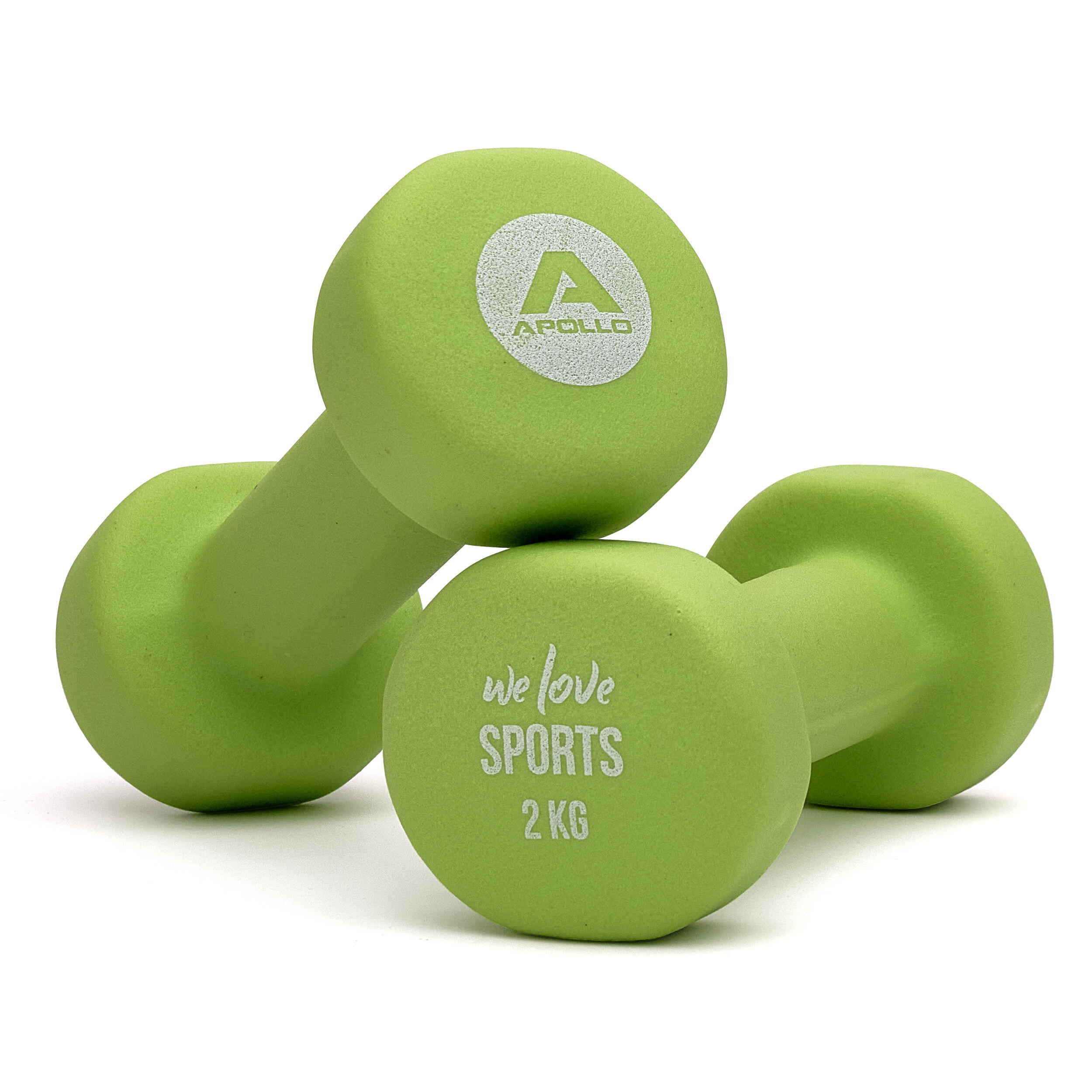 Apollo - Apollo Haltères Courts – Set De 2 Haltères En Néoprène Pour La Maison, 2 À 10 kg - Haltère - Vert - 2 Kg - Decathlon