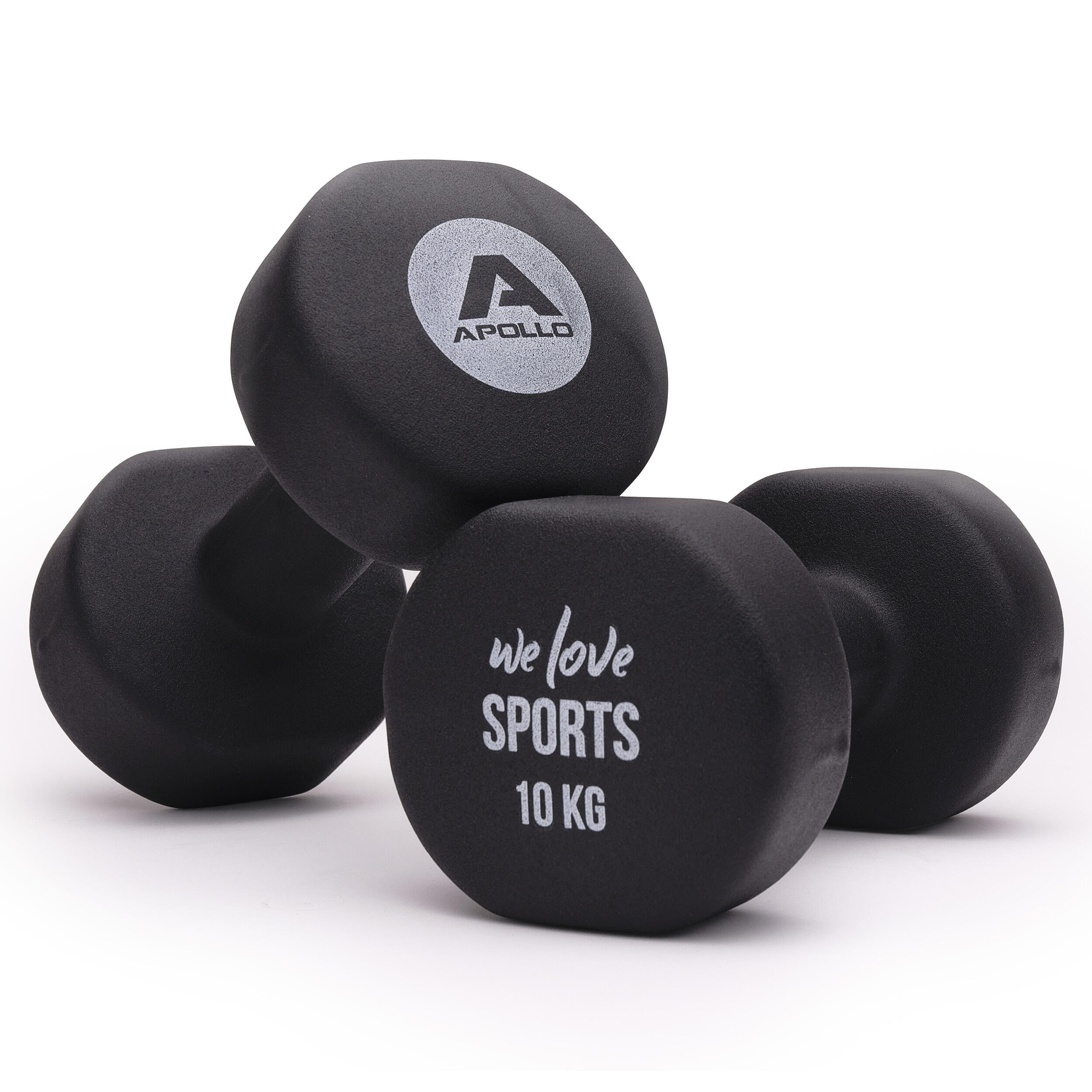 Apollo - Apollo Haltères Courts – Set De 2 Haltères En Néoprène Pour La Maison, 2 À 10 kg - Haltère - Noir - 10 Kg - Decathlon