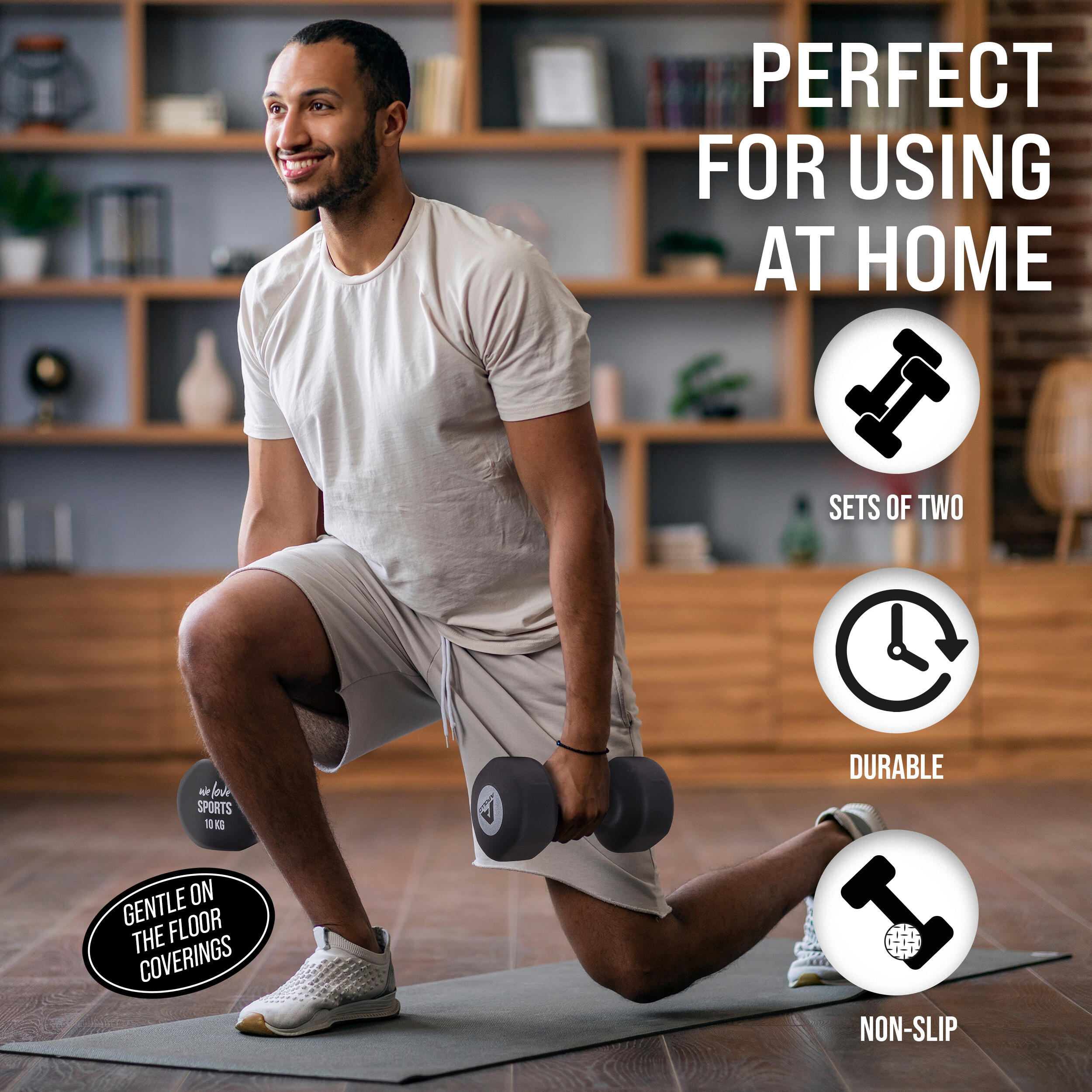 Juego de Mancuernas 2 x 10 kg para Entrenamiento de Fuerza, Negro 6/7
