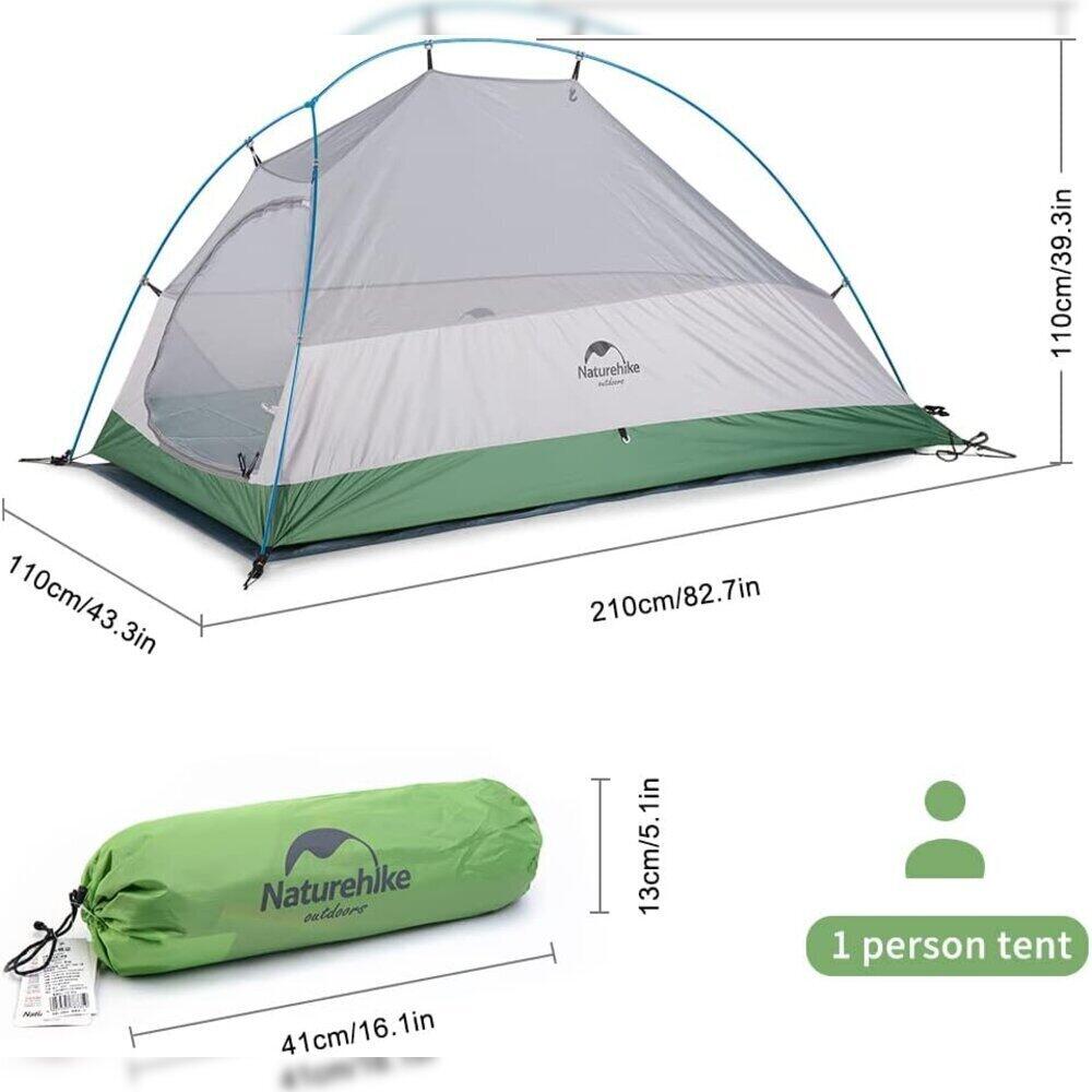 Tienda de Campaña 1 persona Naturehike Verde Mostaza Ultraligera 2/6
