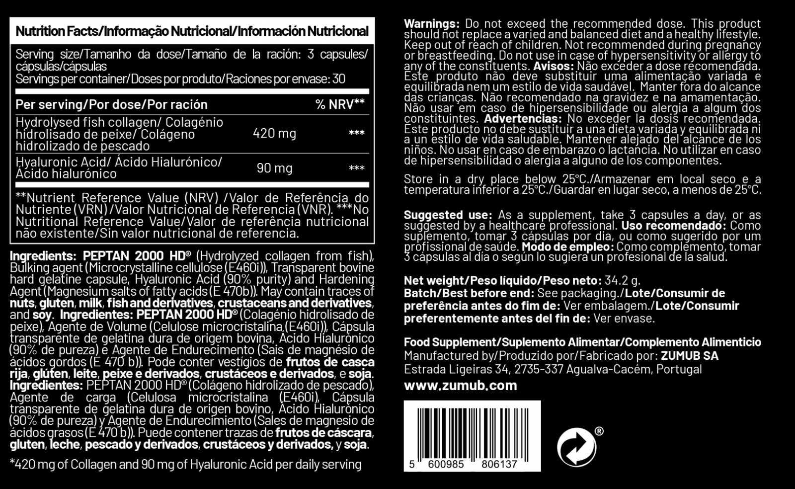 Zumub Collageen + Hyaluronzuur 90 capsules 2/2