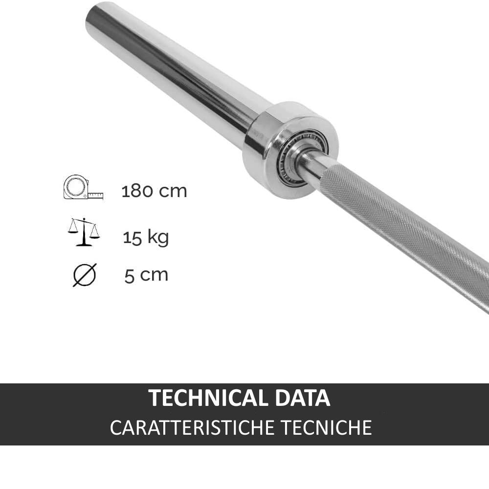 Bilanciere Olimpionico 180 cm con 2 Clip Ferma Pesi FF 3/7