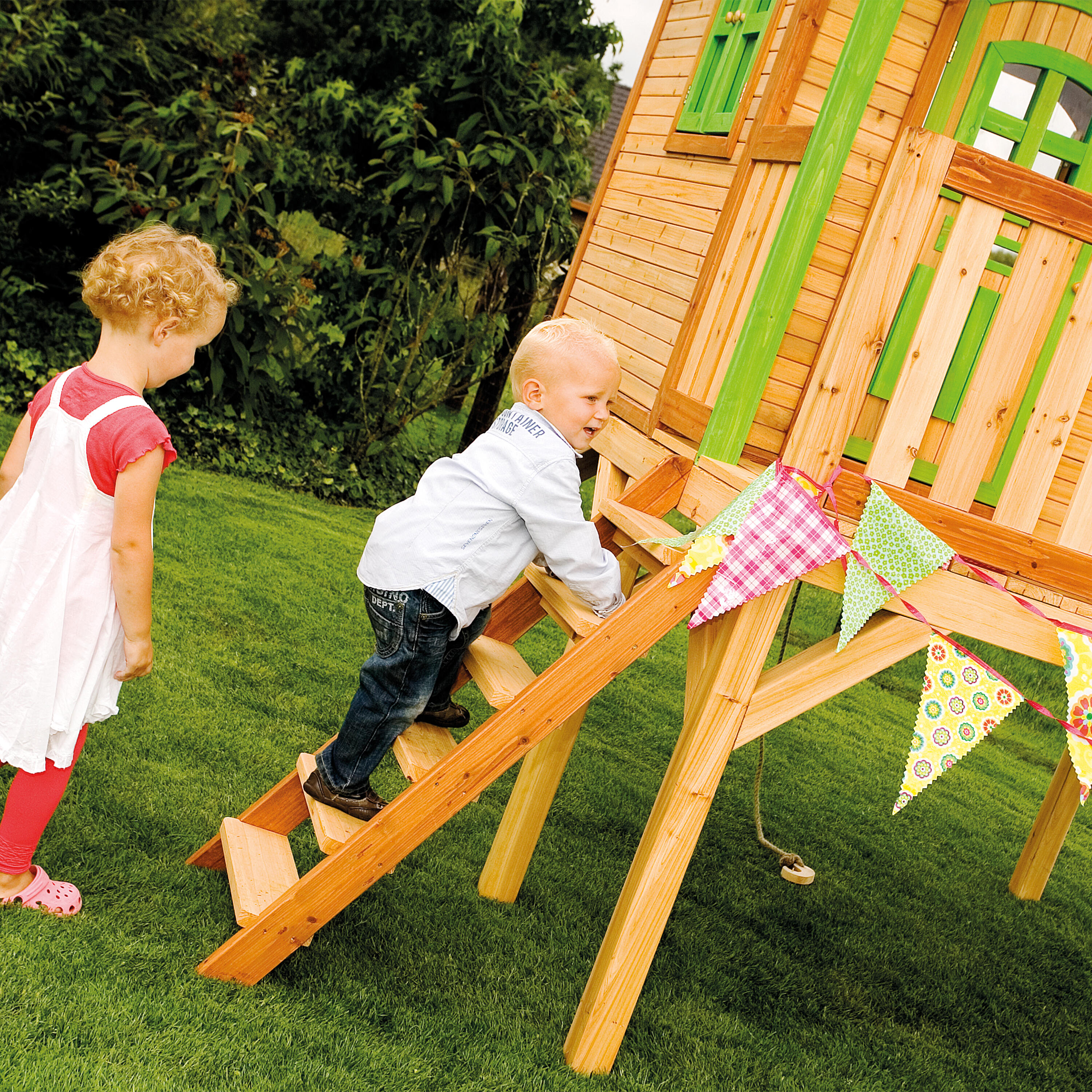 Maisonnette de jardin Sophie Marron/Verte - Toboggan Vert Citron 5/5