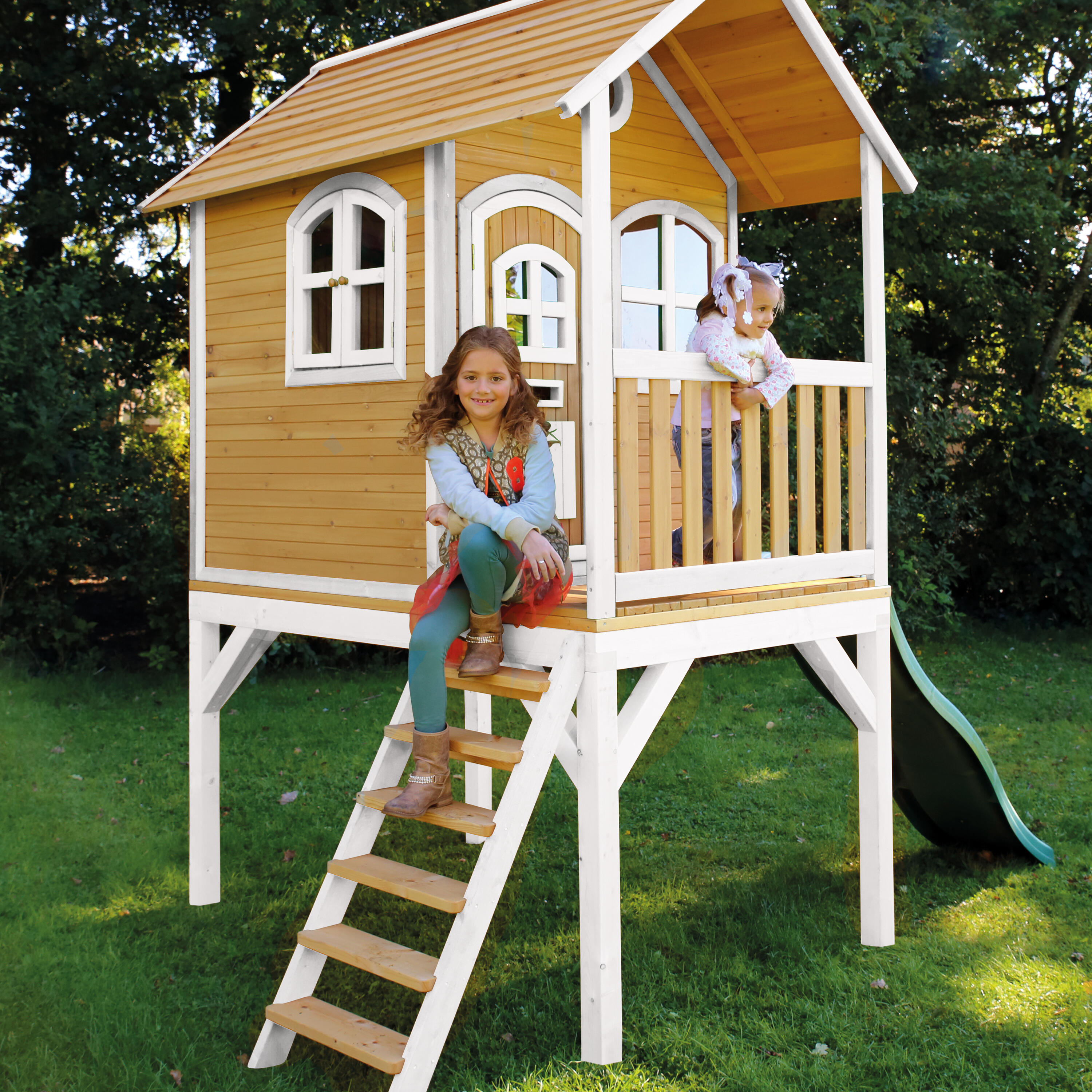 Maisonnette de jardin Laura Marron/Blanche – Toboggan Vert 6/7