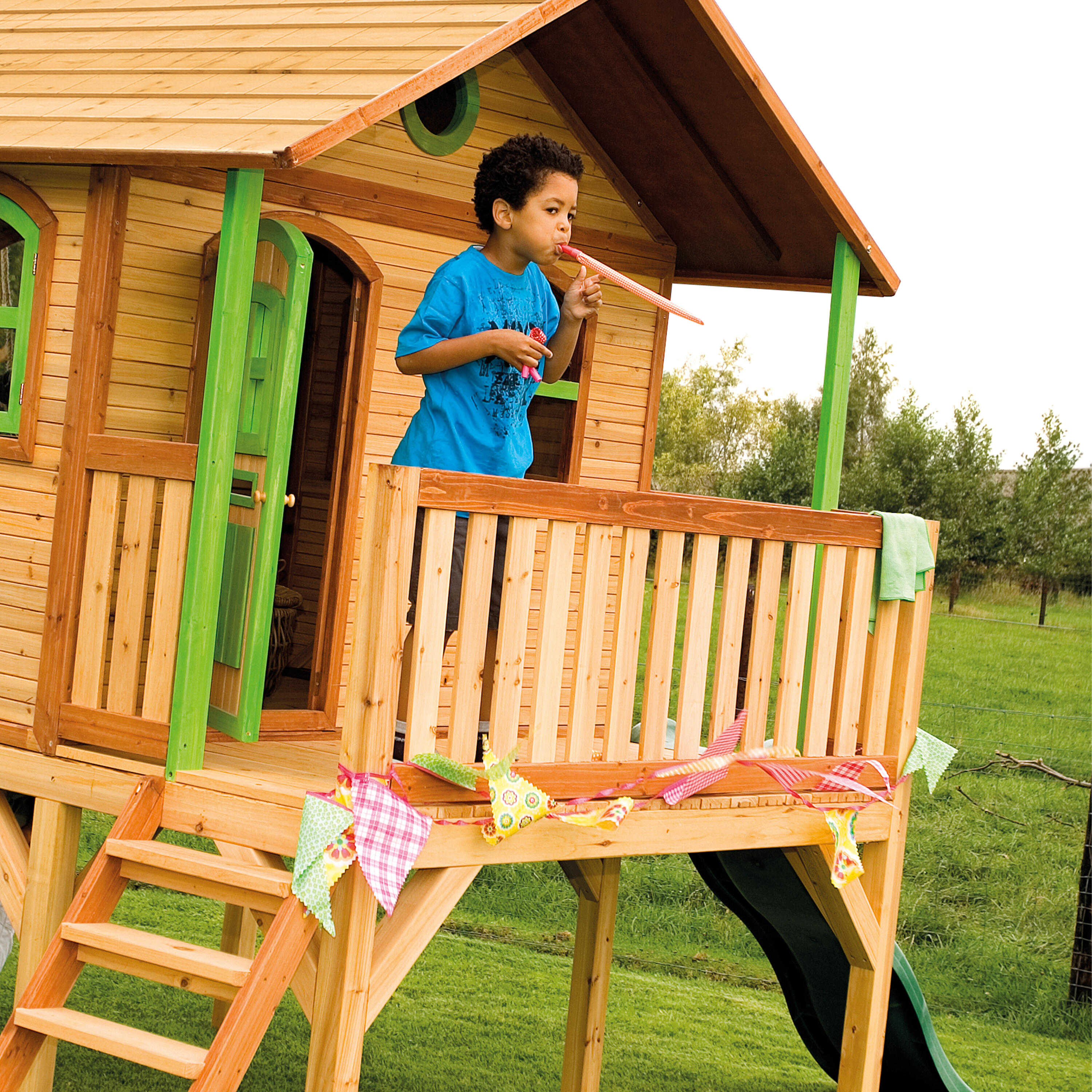 Maisonnette de jardin Sophie Marron/Verte - Toboggan Vert 5/5