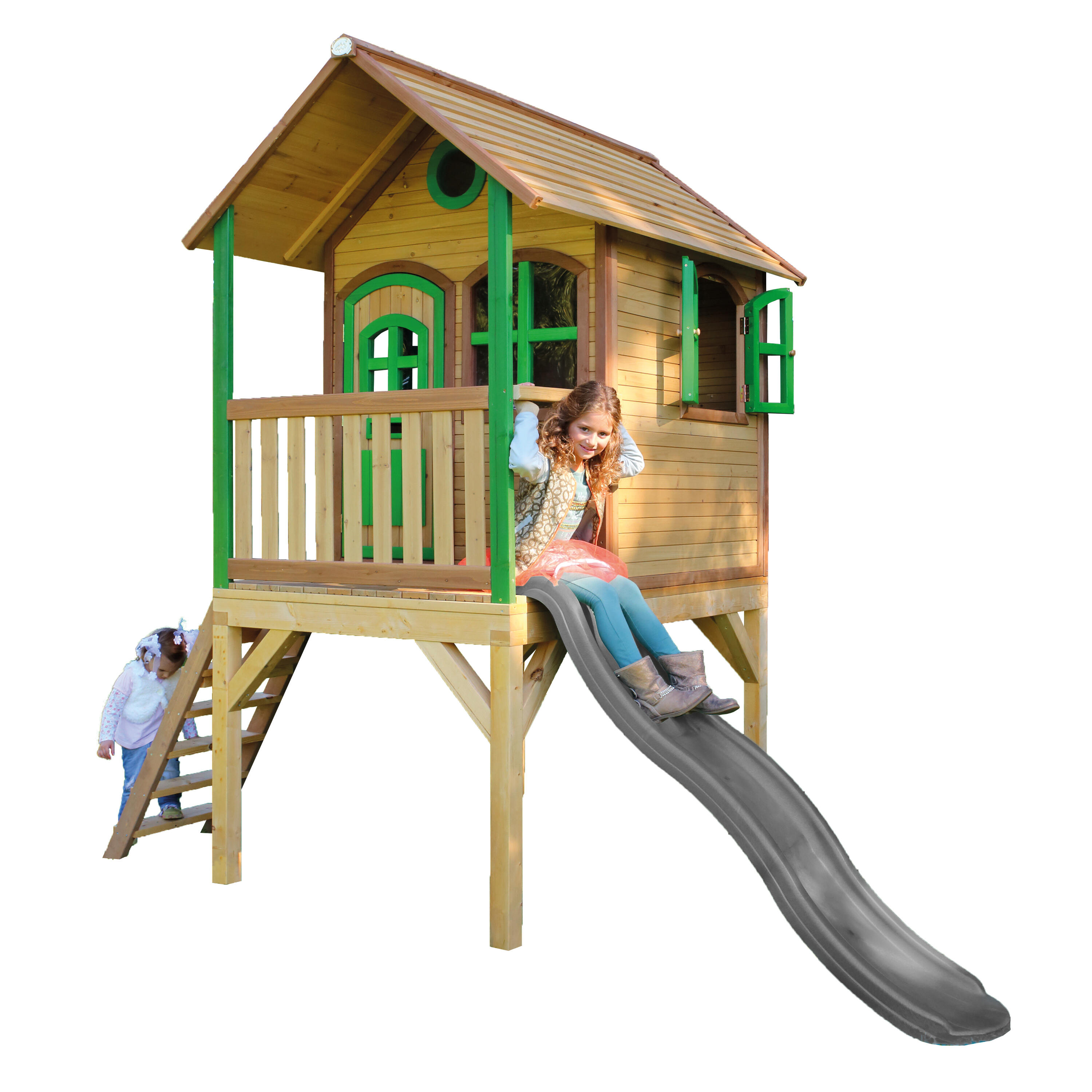 Laura Spielhaus für Kinder, Braun/Grün, Rutsche Grau 2/7