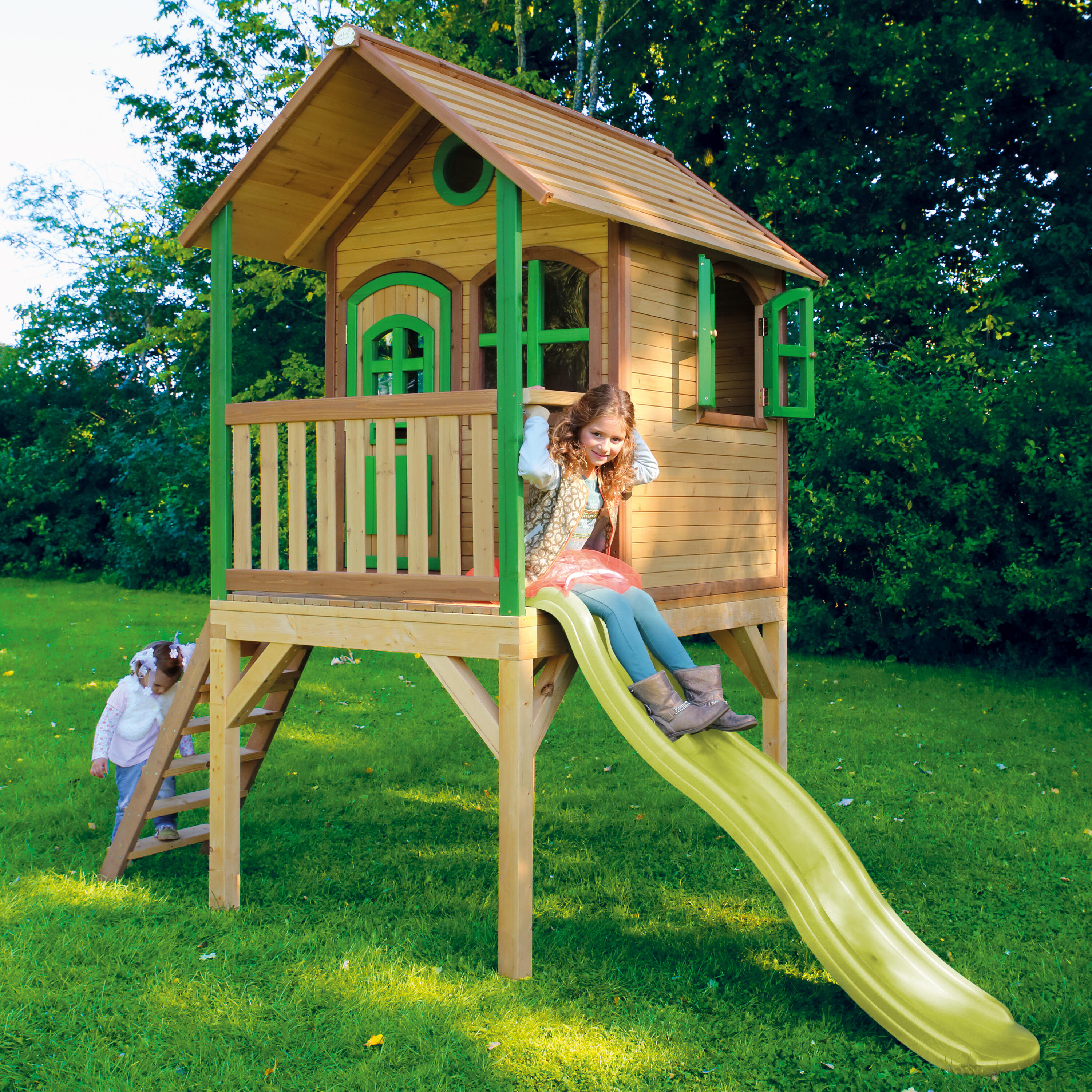 Maisonnette de jardin Laura Marron/Verte – Toboggan Vert Citron 7/7
