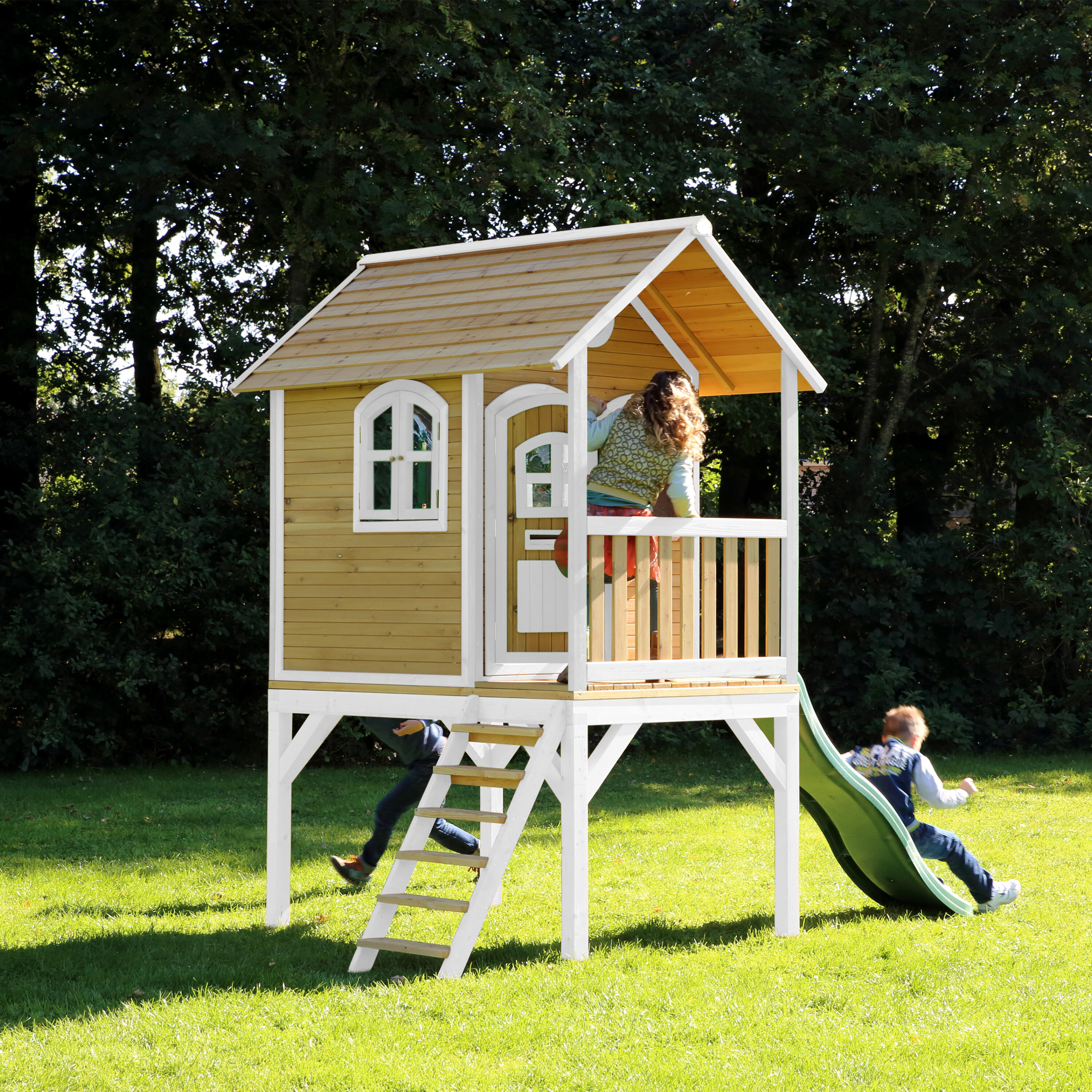 Maisonnette de jardin Laura Marron/Blanche – Toboggan Vert 4/7