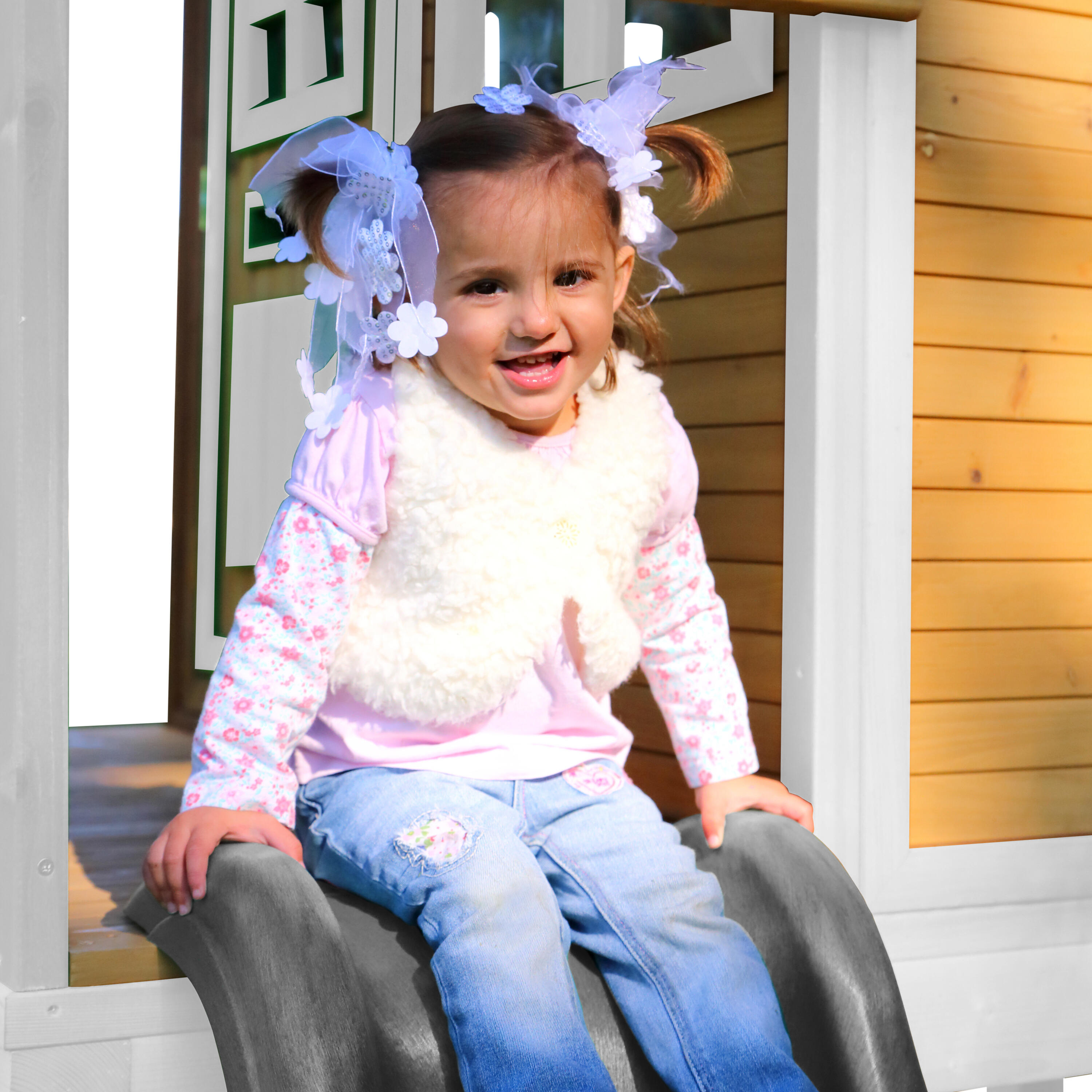 Maisonnette de jardin Laura Marron/Blanche Toboggan Gris 6/7
