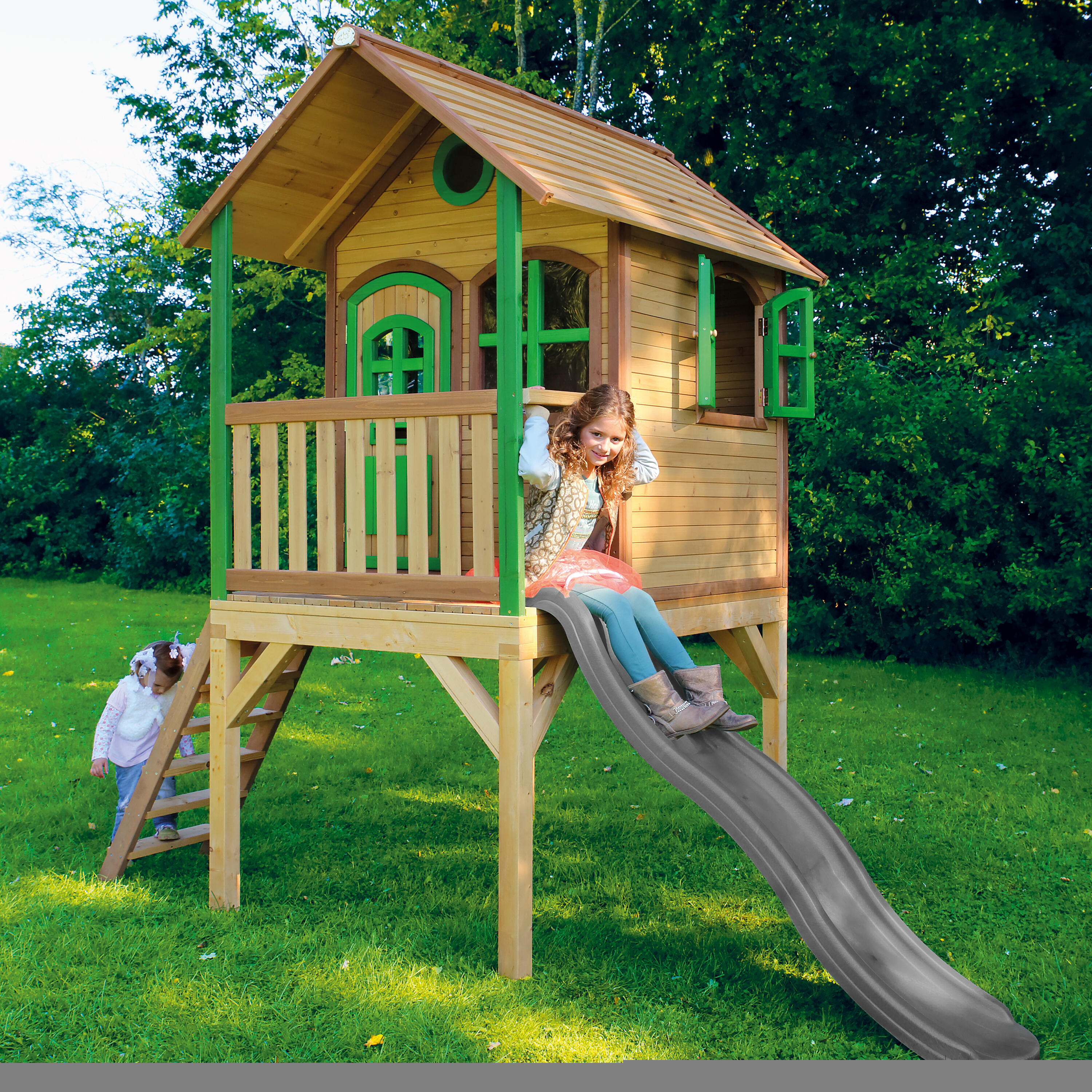 Laura Spielhaus für Kinder, Braun/Grün, Rutsche Grau 7/7