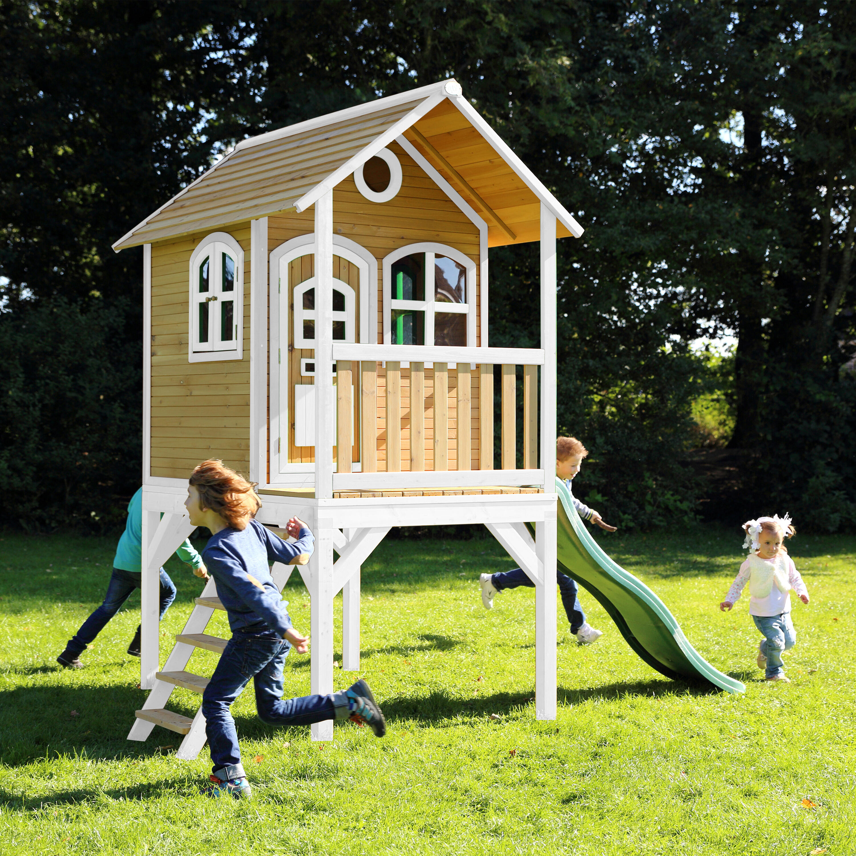 Maisonnette de jardin Laura Marron/Blanche – Toboggan Vert 2/7