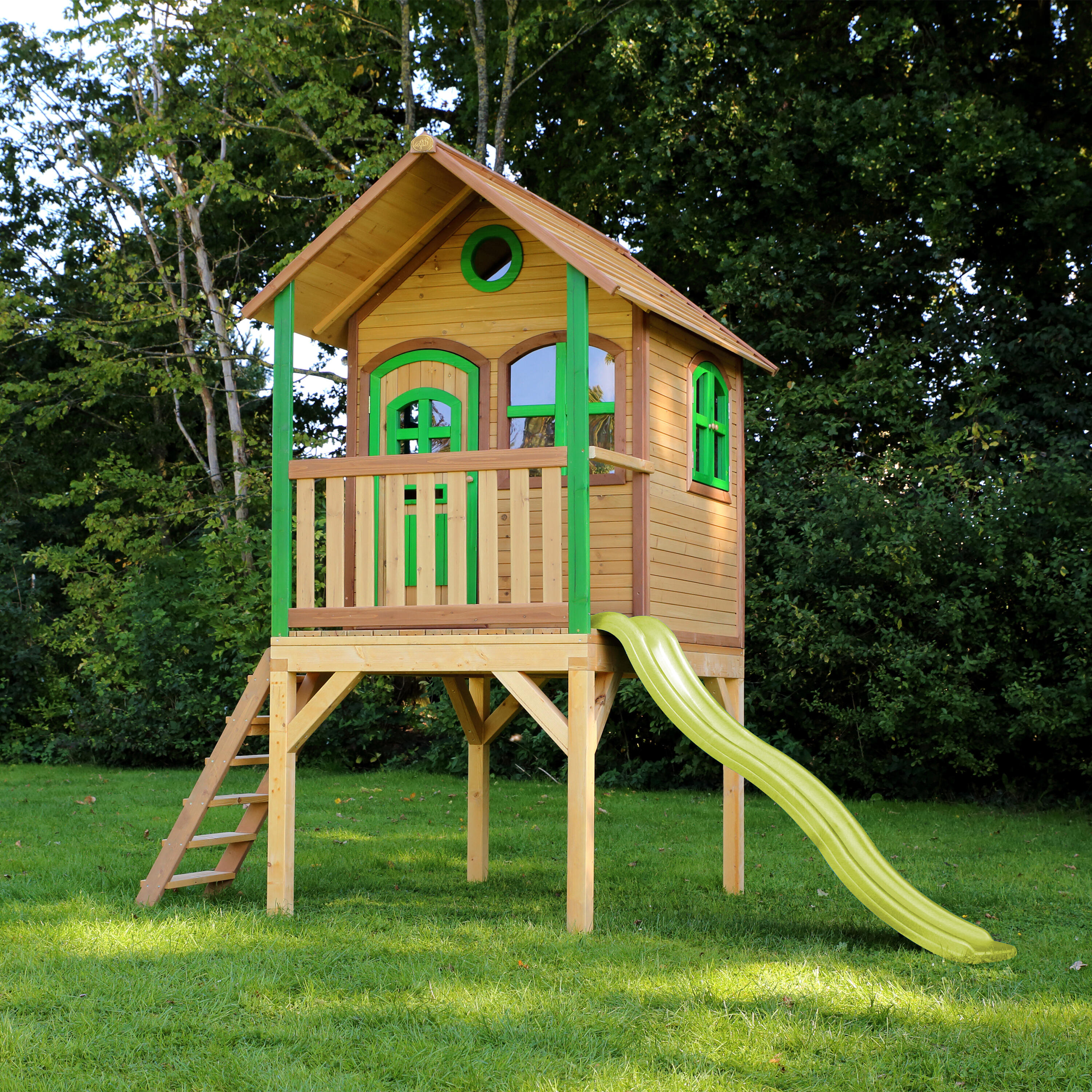 Maisonnette de jardin Laura Marron/Verte – Toboggan Vert Citron 3/7
