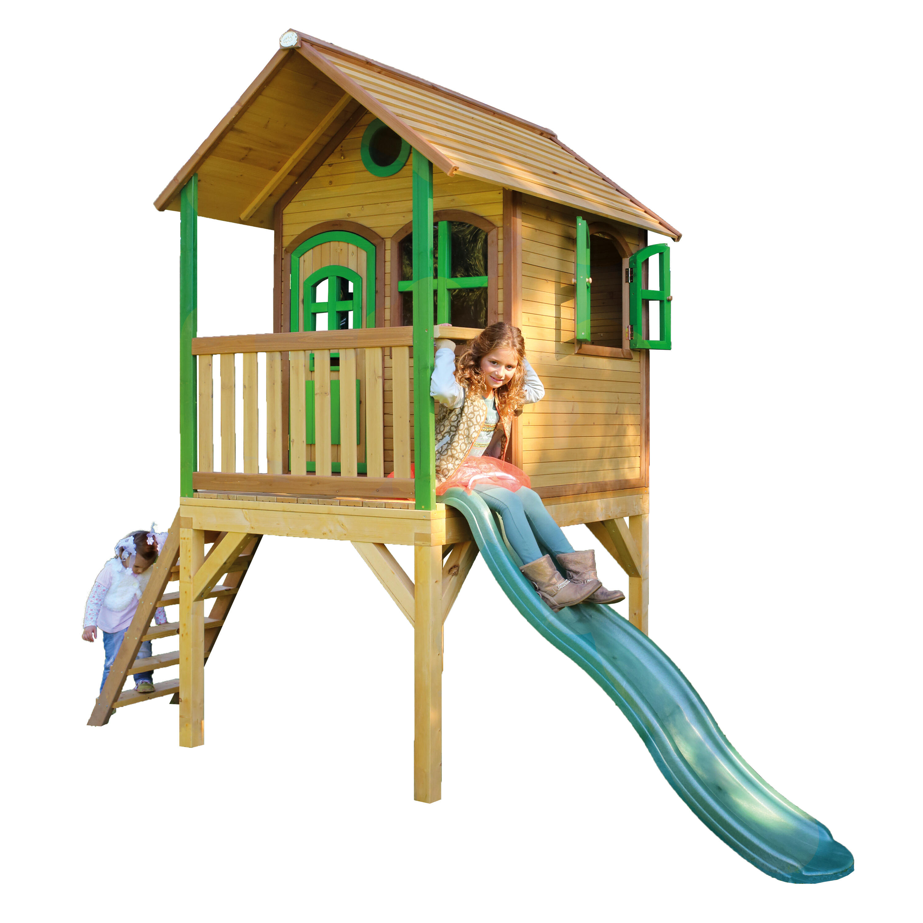 Maisonnette de jardin Laura Marron/Verte – Toboggan Vert 2/7