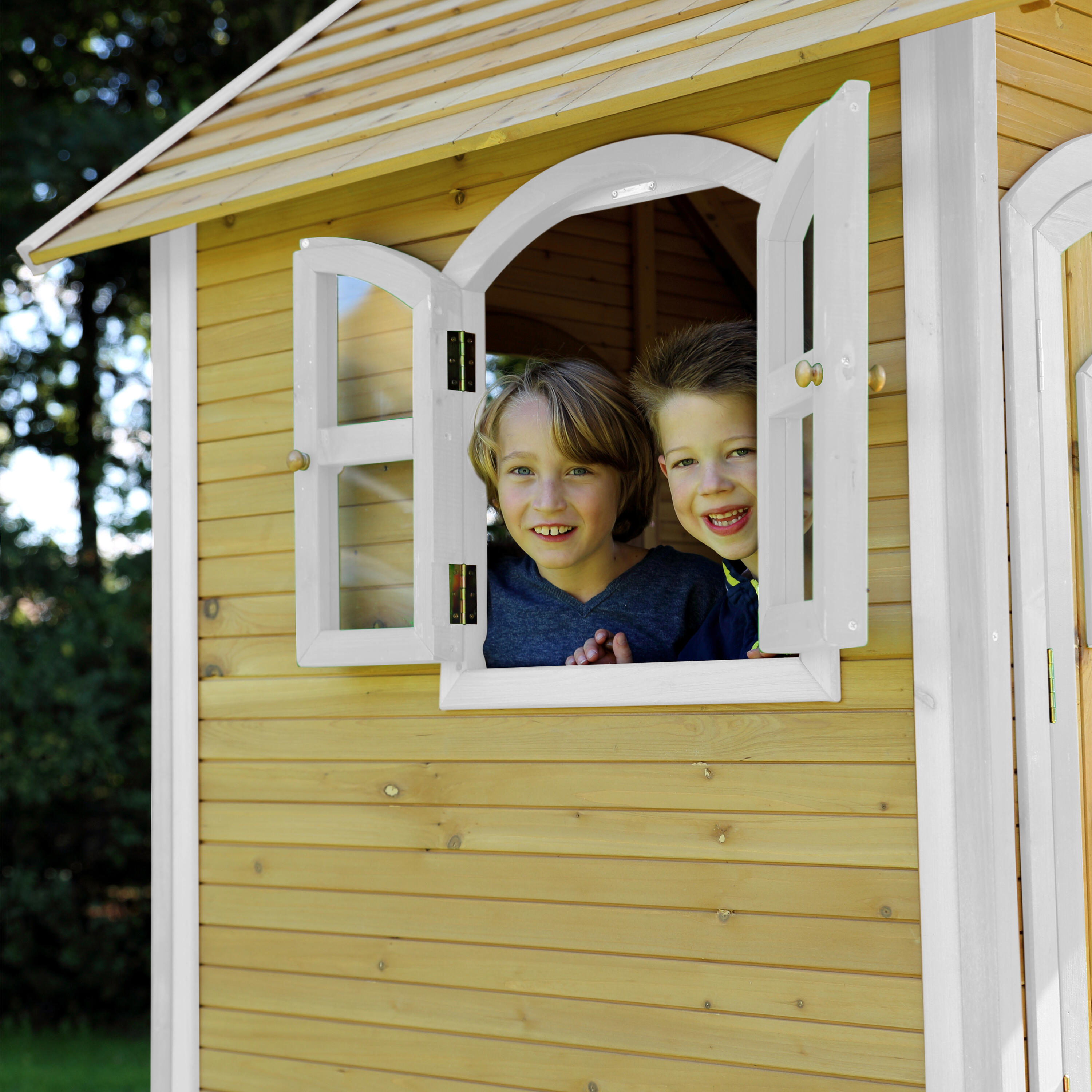Maisonnette de jardin Laura Marron/Blanche – Toboggan Vert Citron 7/7