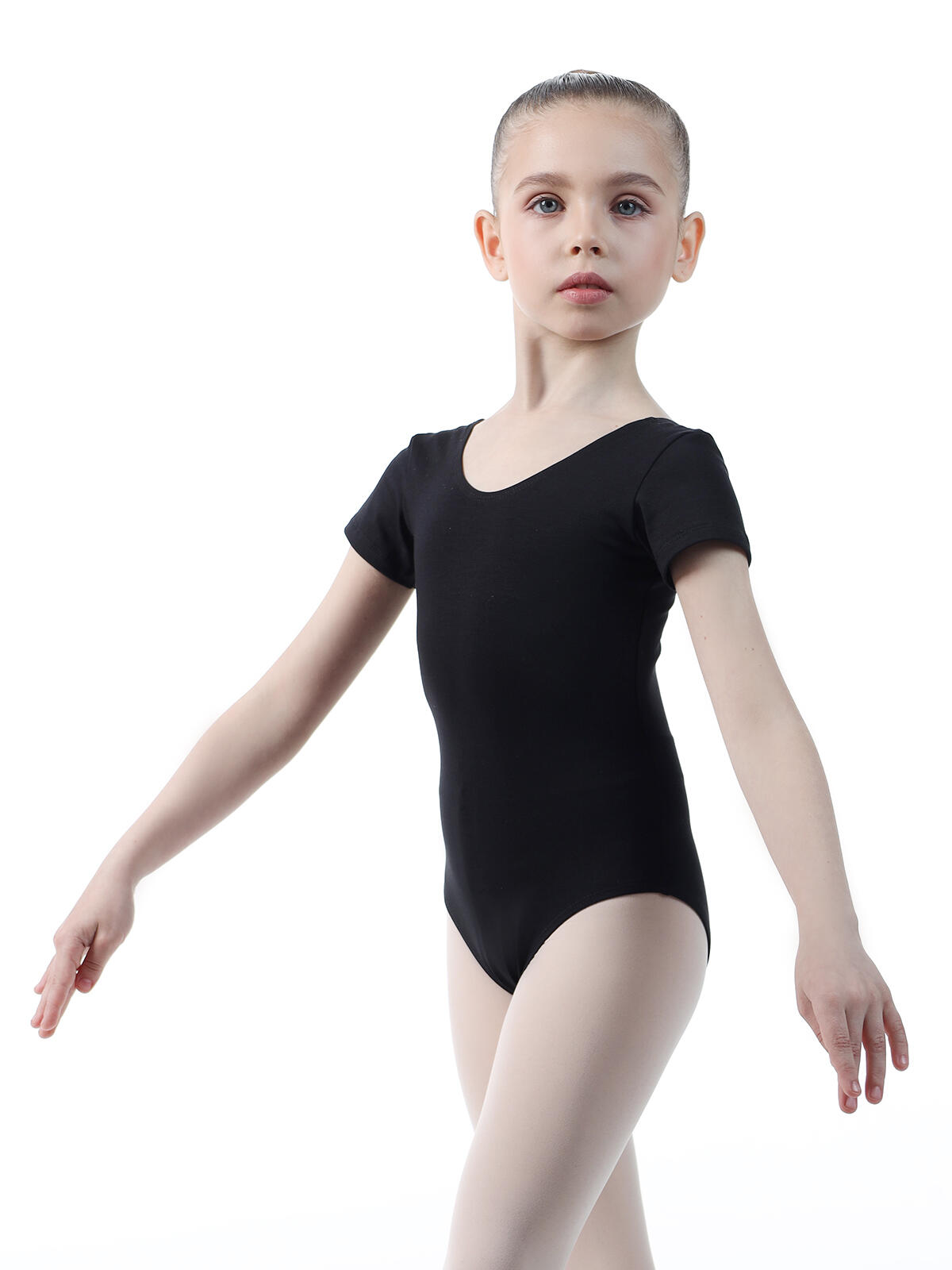 Justaucorps à Manches Courtes pour Gymnastique et Danse en Coton SOLO Noir 2/5