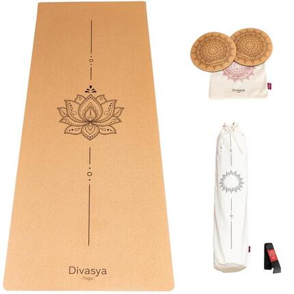 Tapis de yoga en liège en SET avec 2 genouillères | 3 modèles de yoga