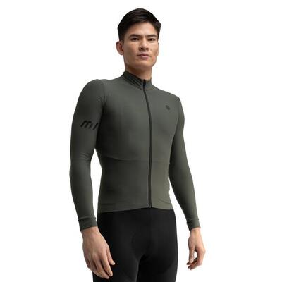 Heren fietsen thermo wielershirt met lange mouwen m7 spinacia grijs