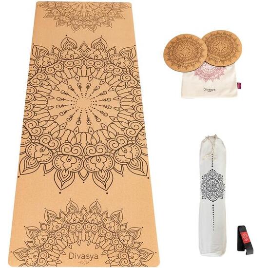 Set comfort: Tappetino yoga in sughero con 2 ginocchiere | Design MANDALA