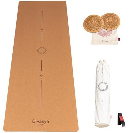 Tapis de yoga en liège en SET avec 2 genouillères | 3 modèles de yoga