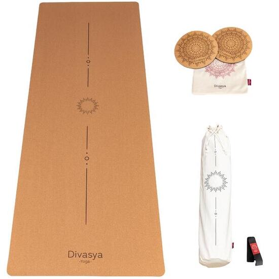 Tapis de yoga en liège en SET avec 2 genouillères | 3 modèles de yoga