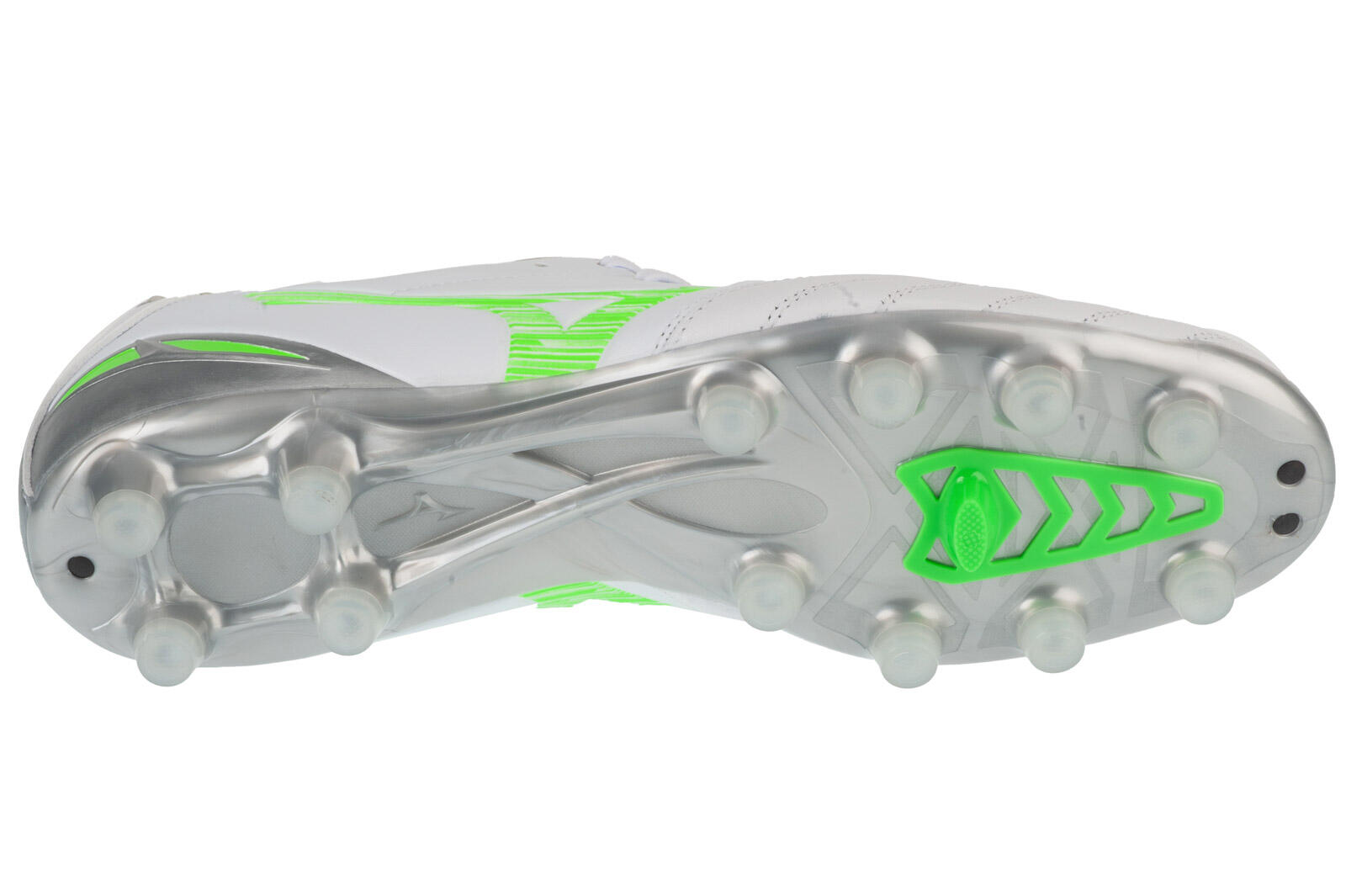 Botas de fútbol Mizuno Morelia Neo IV Pro Md blanco/verde neón/gris frío 3c 5/7