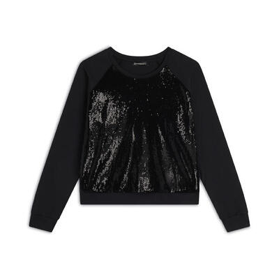 Felpa corta con paillettes sul fronte e scollo girocollo