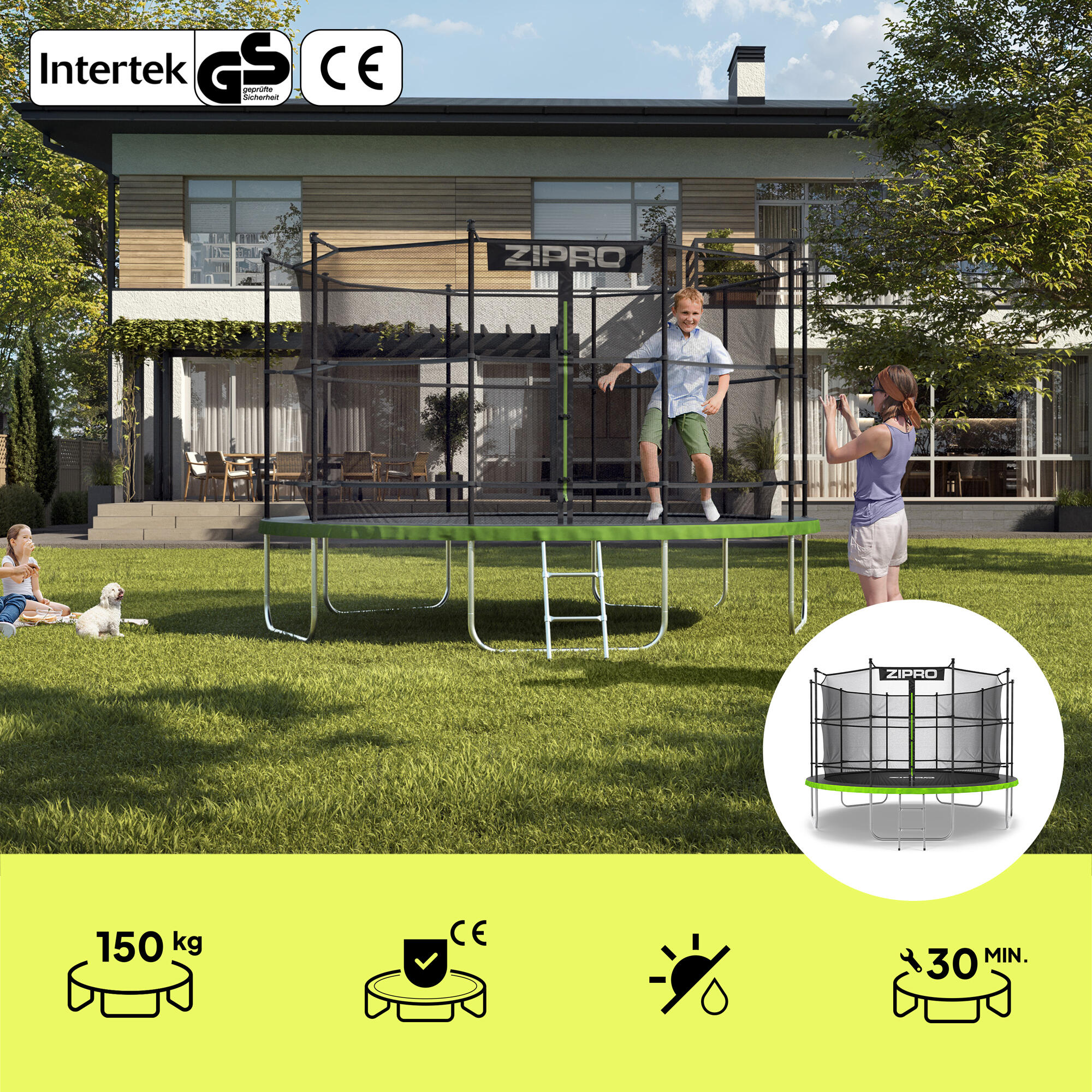 Trampoline rond Jump Pro 12FT 374 cm avec échelle, filet de protection intérieur 3/7